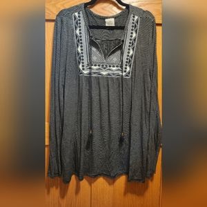 Knox Rose Boho Black Striped Peasant Top Size XXL